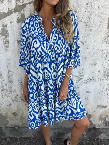 Damen lässiges Strandkleid mit hohen Seitenschlitzen und modischem Druckmuster GR