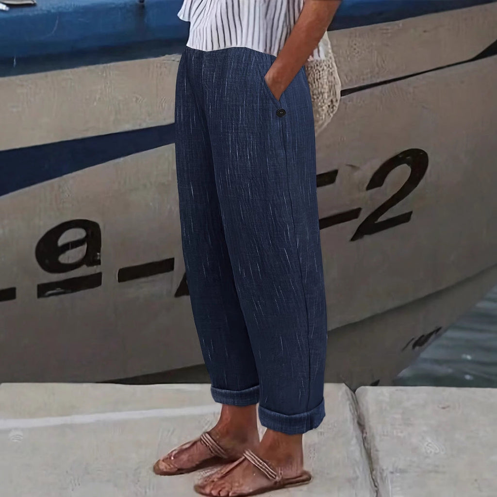 Damen Bequeme und luftige Leinenhose mit seitlichen Taschen GR
