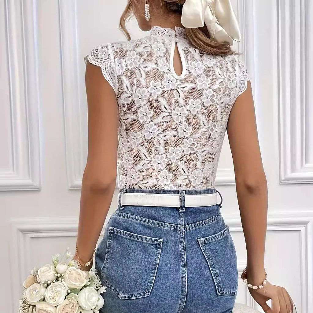 GR | Lace-in collar short-sleeved tea