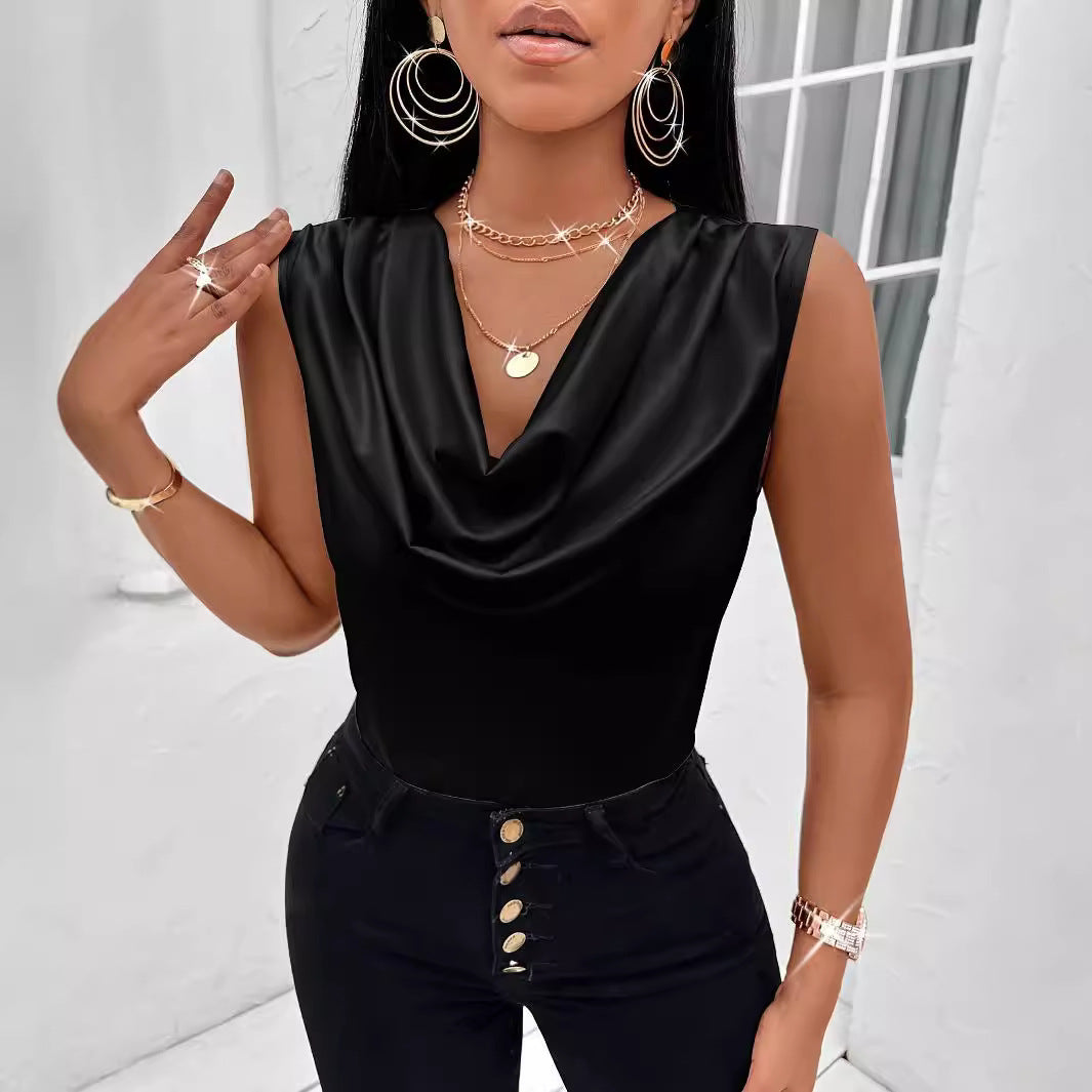 Women's elegant top with flowing neckline, size