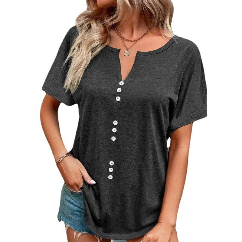 GR | Solid Color Soft Fashionable V-Neck T-Shirt in Plus Sizes