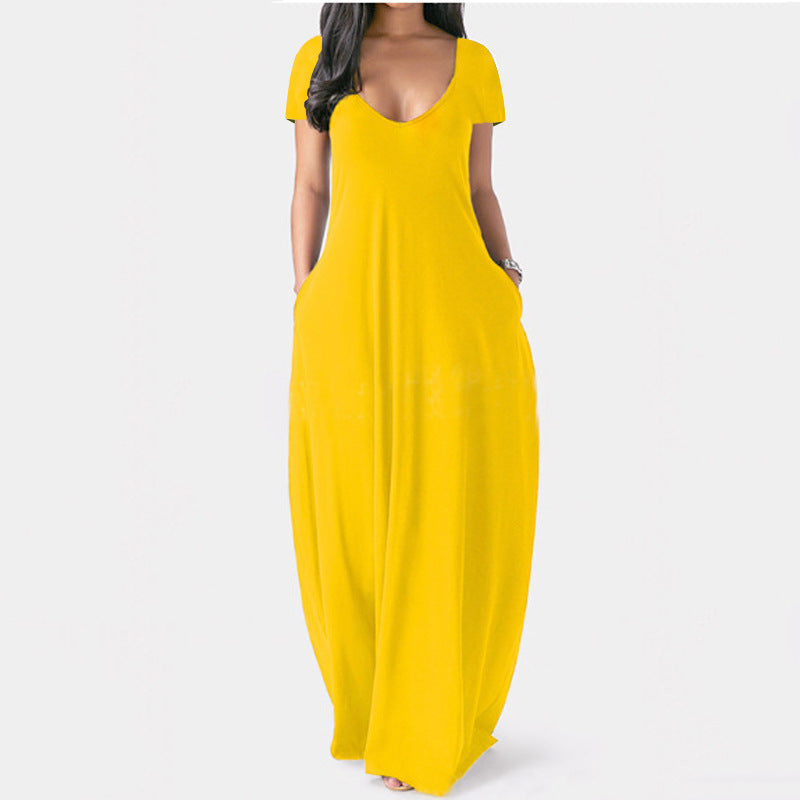 GR | U-neck short sleeve loose fit maxi dress