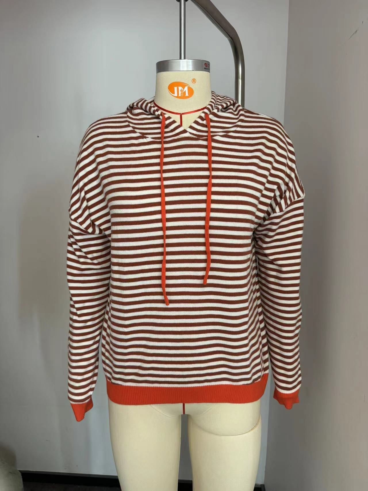 Damen gestreifter Hoodie mit lässigem Schnitt und kontrastierenden Details GR