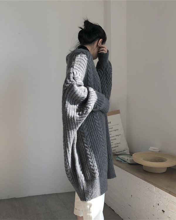 GR Retro einfach verdickt lose verdrehte lange Strickjacke