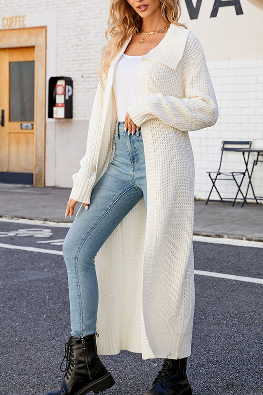 GR Plain lapel long knit cardigan