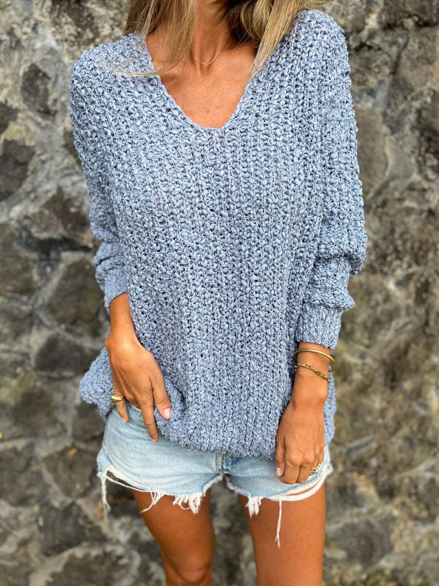 GR Chunky gestrickter V-Ausschnitt gemütlicher langärmeliger Pullover