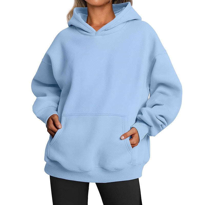 Damen oversized Kapuzenpullover aus weichem Baumwollmix mit praktischen Taschen GR