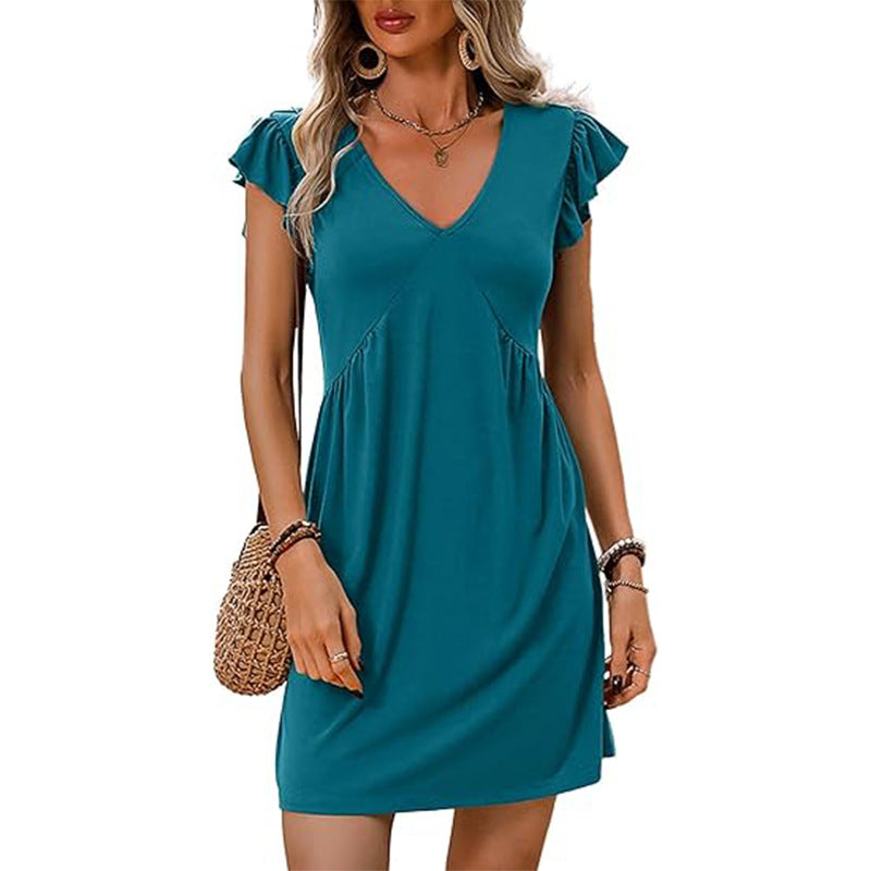 Women's V-neck summer dress with ruffle details, size