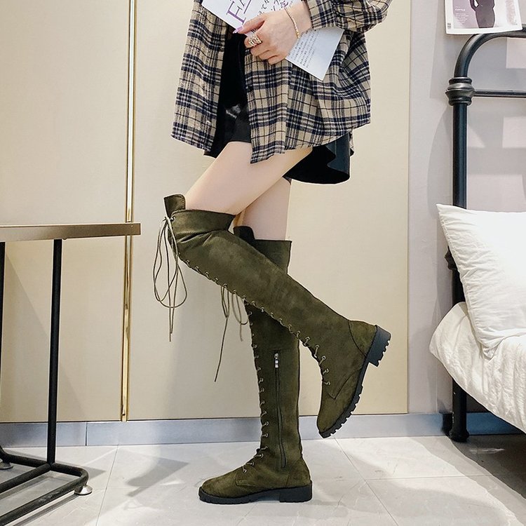 Women's over-the-knee boots with sophisticated lacing and robust sole, size GR