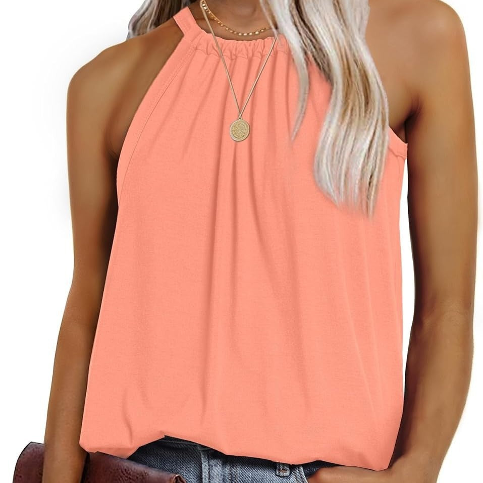 Women's casual halter top with adjustable straps and flowing cut, size S