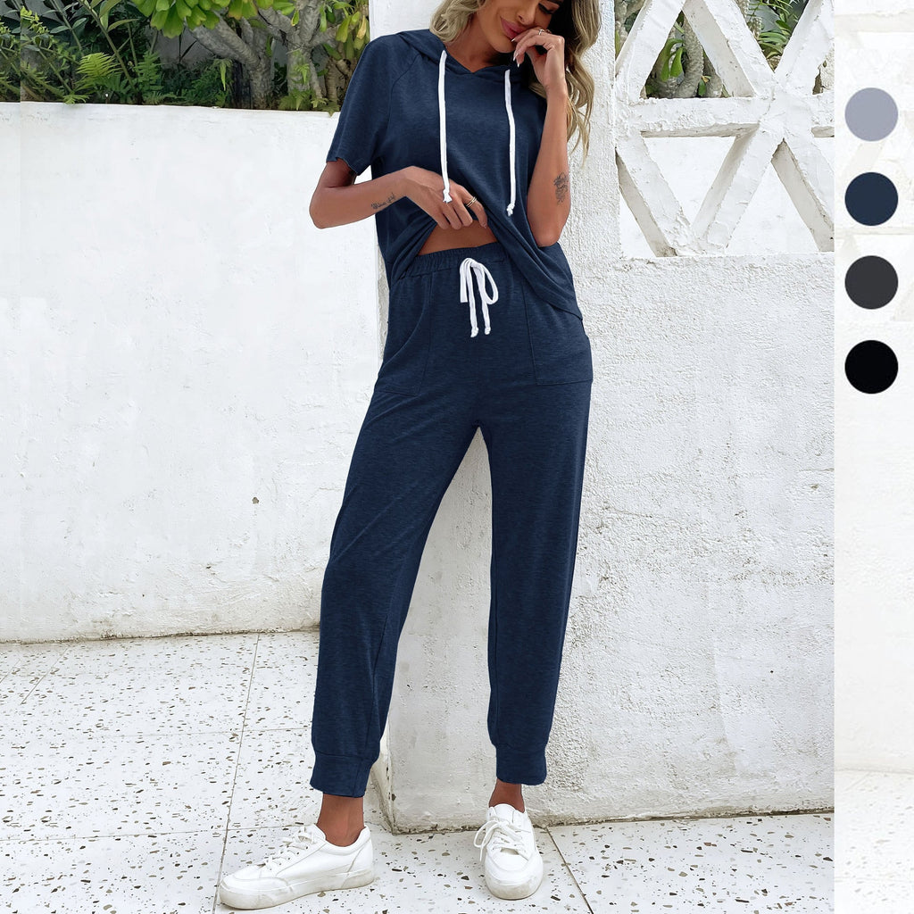 Women's jumpsuit with comfortable drawstring and casual short-sleeved design, size S