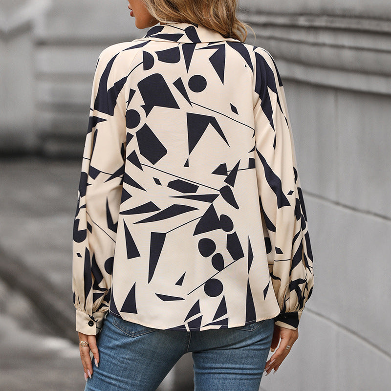 Damen lässige Bluse mit modernem grafischem Druck und voluminösen Ärmeln GR