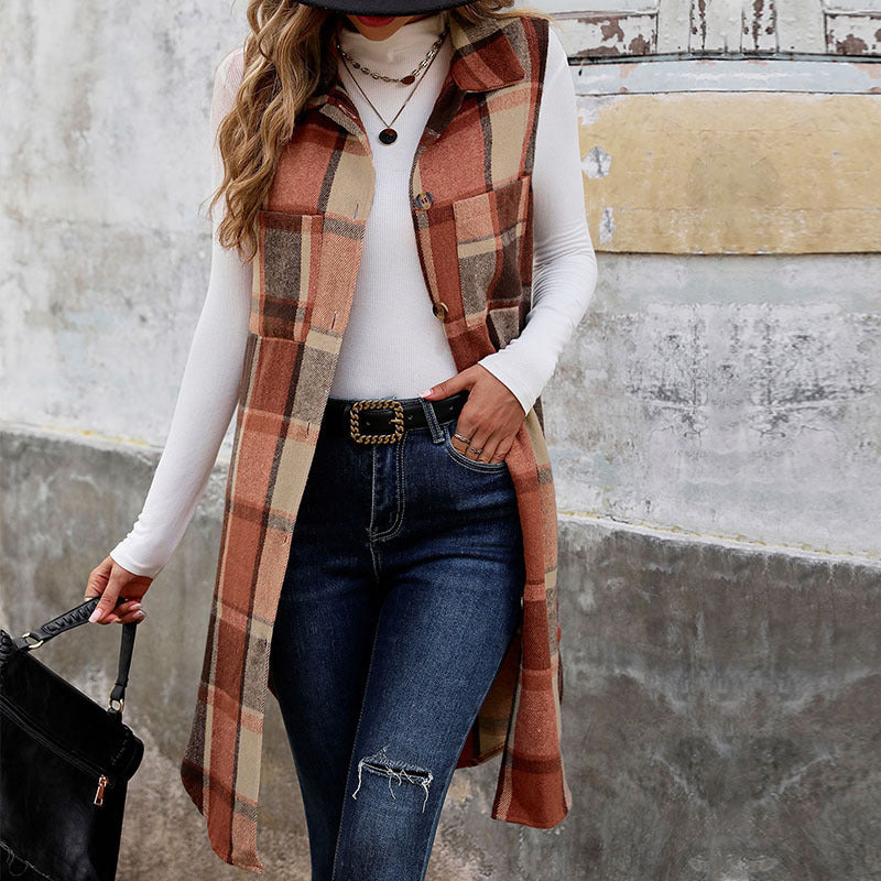 Women's longer plaid coat, size