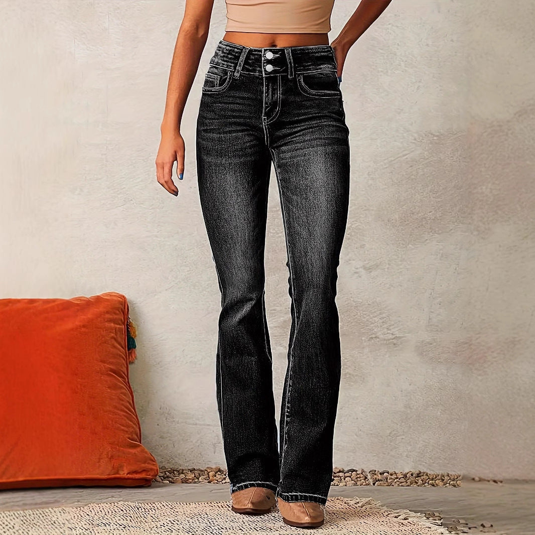 Damen Bootcut Jeans mit hohem Bundle und modischen Details GR