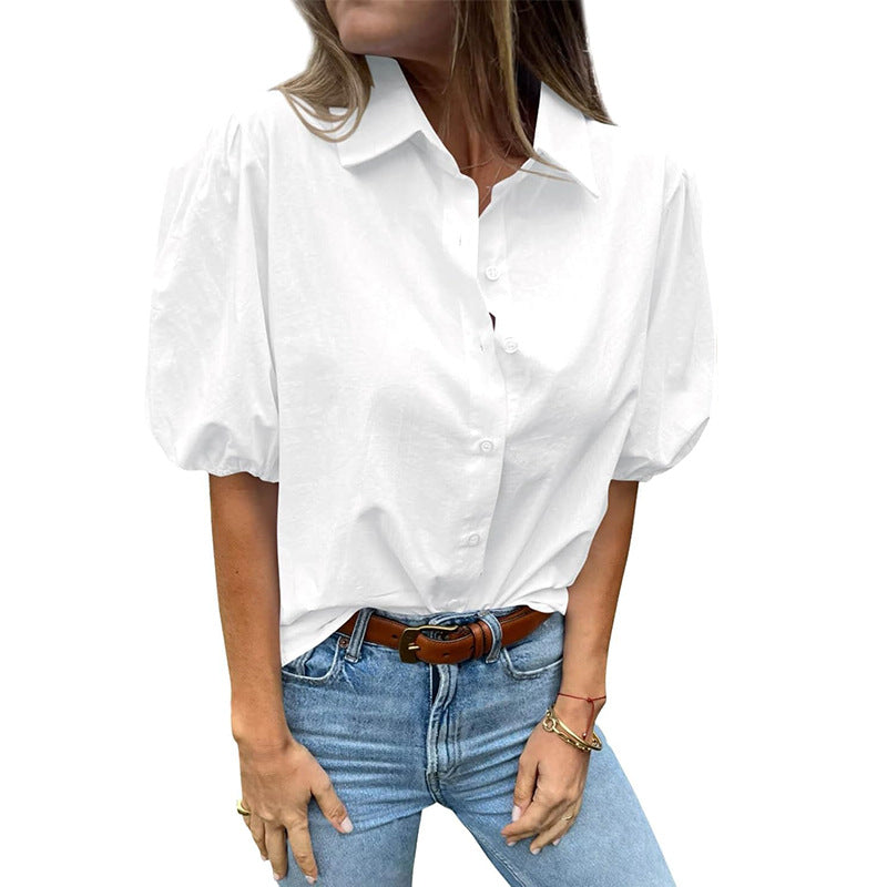 Damen Bluse mit Puffärmeln und klassischem Kragen GR
