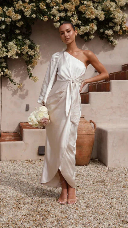GR | Satin maxi dress with one shoulder