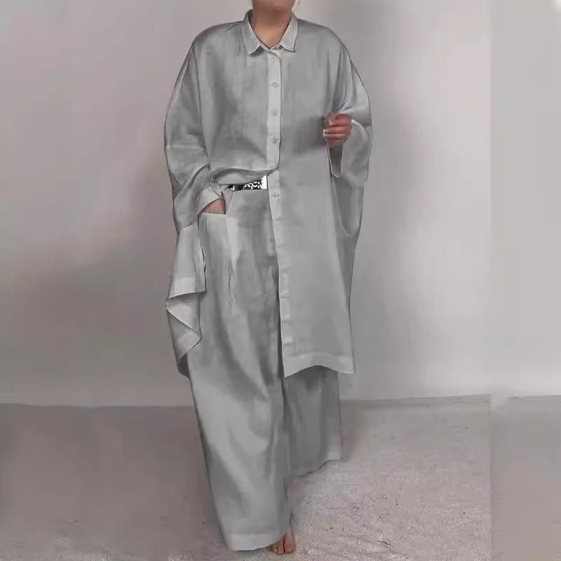 GR | Solid Color Wide Leg Two-Piece Set 