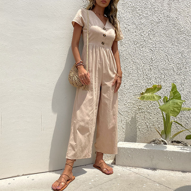 Women's jumpsuit with button details and airy cut, size S