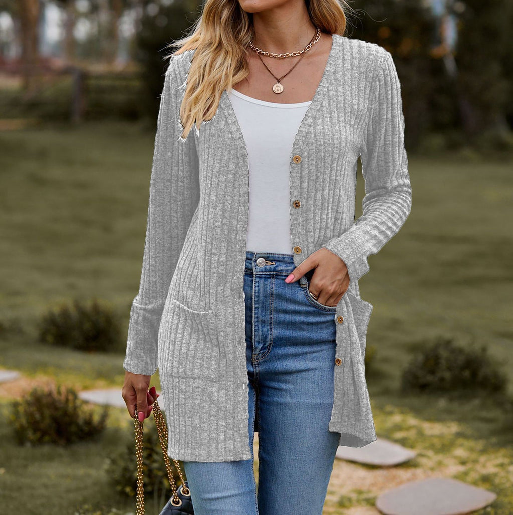 Women's cardigan with elegant rib pattern and practical pockets, size