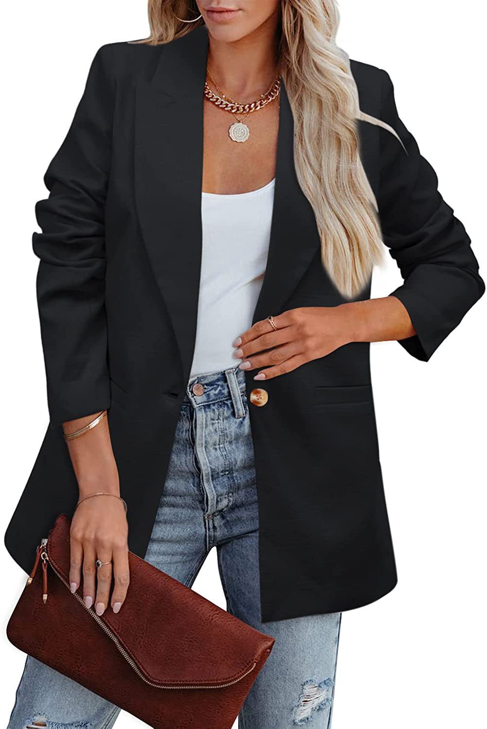 GR | Double-breasted blazer with gathered sleeves and pockets