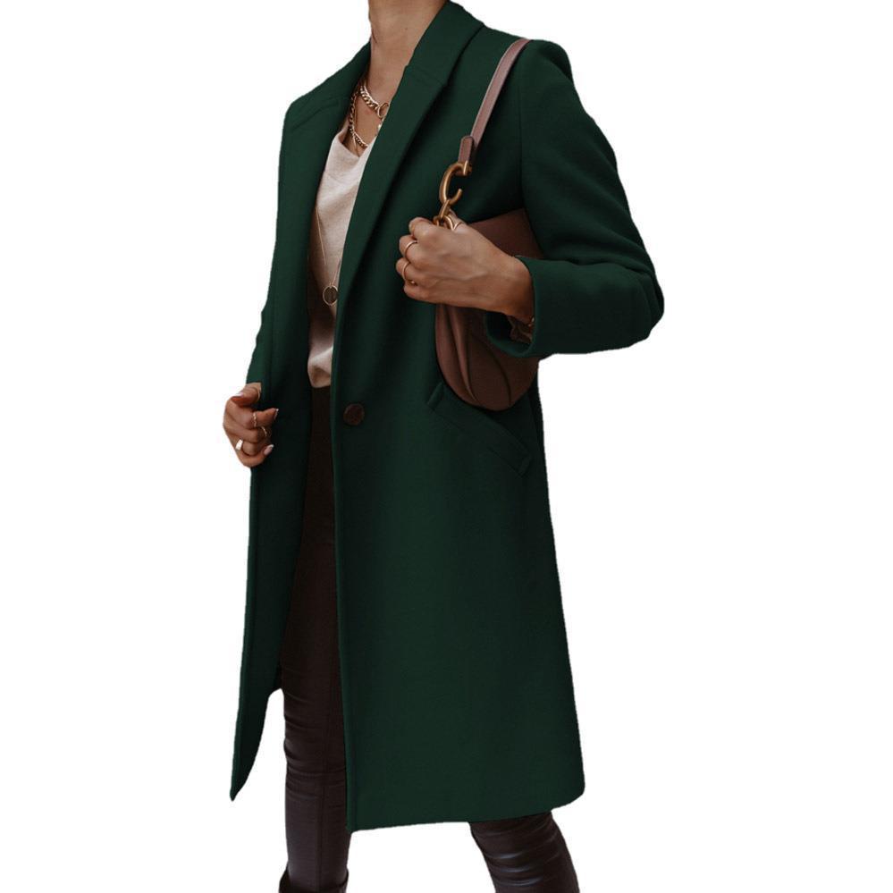 Women's wool coat with elegant lapel and timeless cut, size