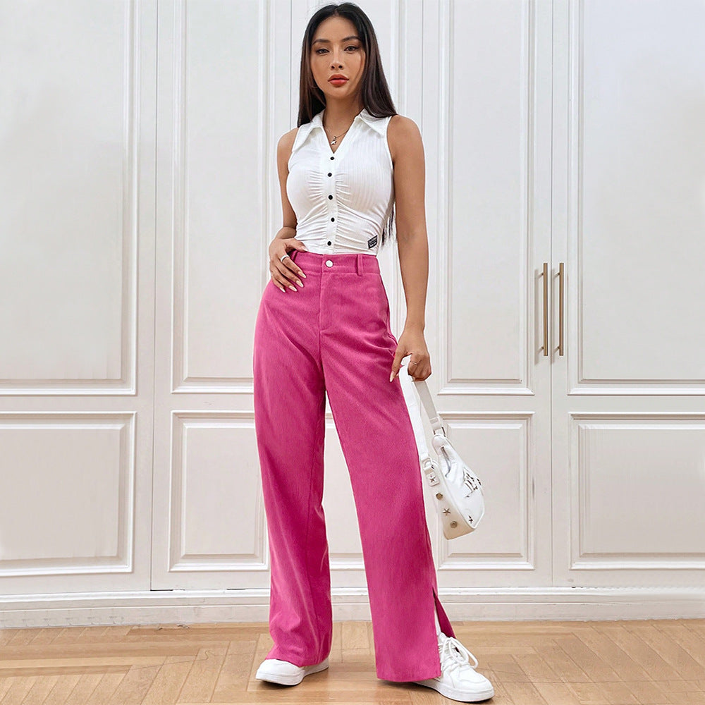 Damen Weit geschnittene Cordhose mit seitlichen Schlitzen GR