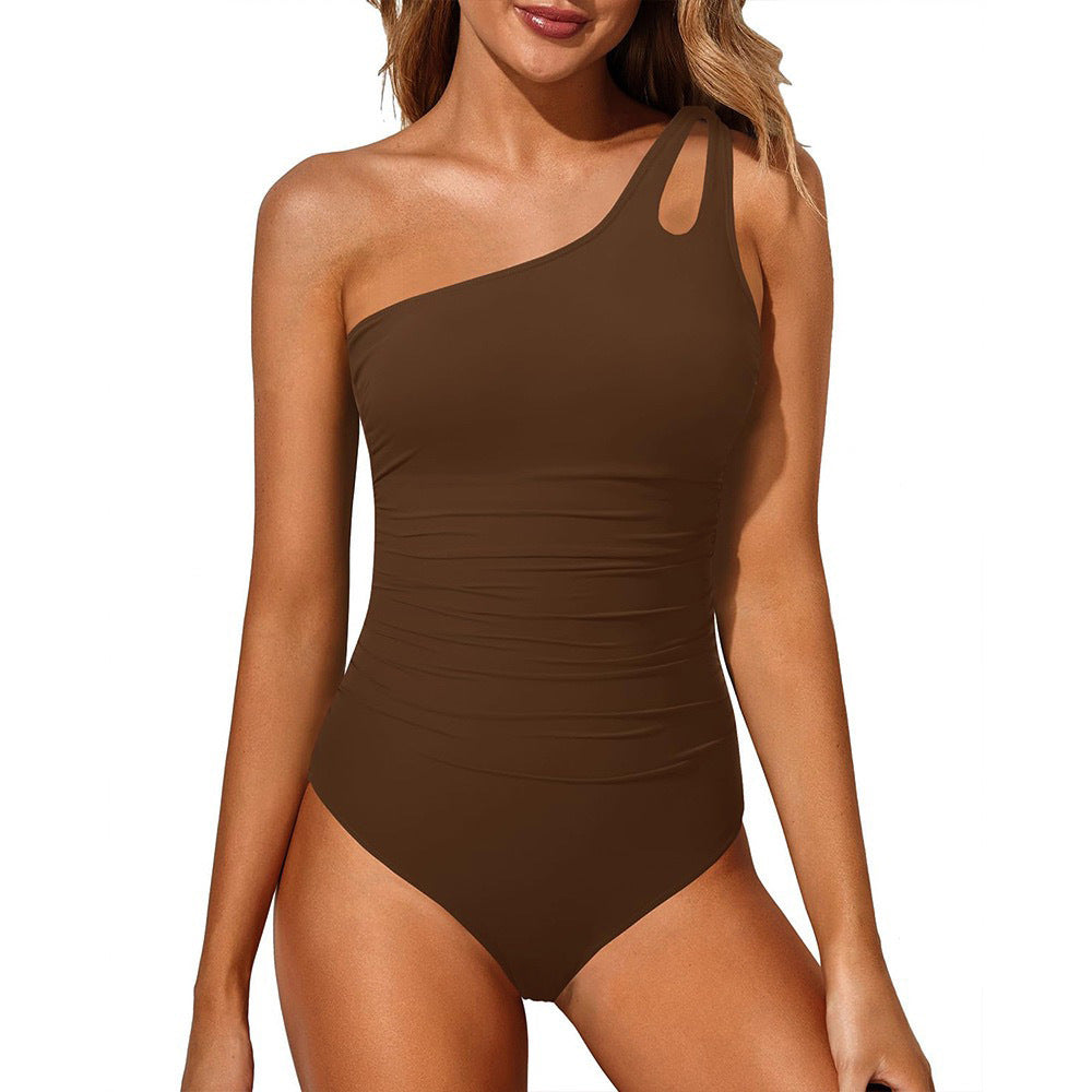 Women's one-piece swimsuit with asymmetrical straps and fashionable leopard print, size S