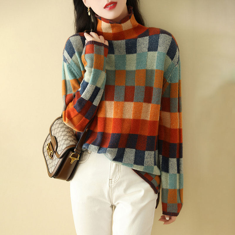 GR | Bunter Karierter Strickpullover