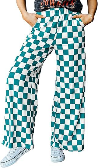 Damen Karierte Palazzo-Hose mit elastischem Bund und praktischen Seitentaschen GR