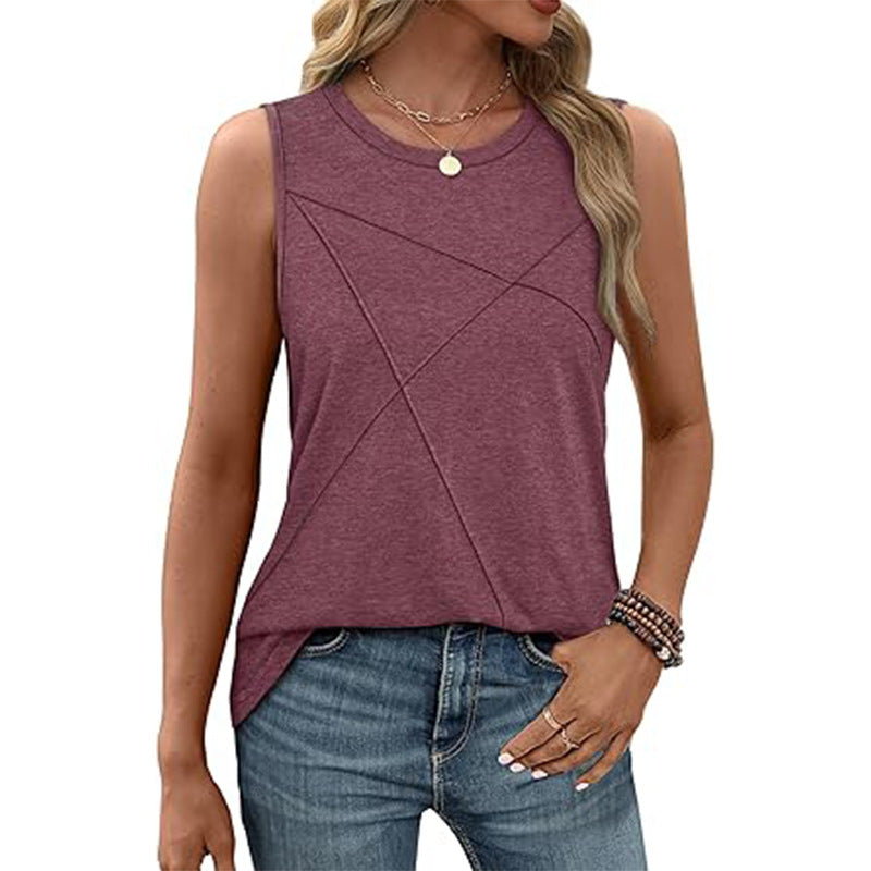Women's sleeveless T-shirt with modern geometric design, size