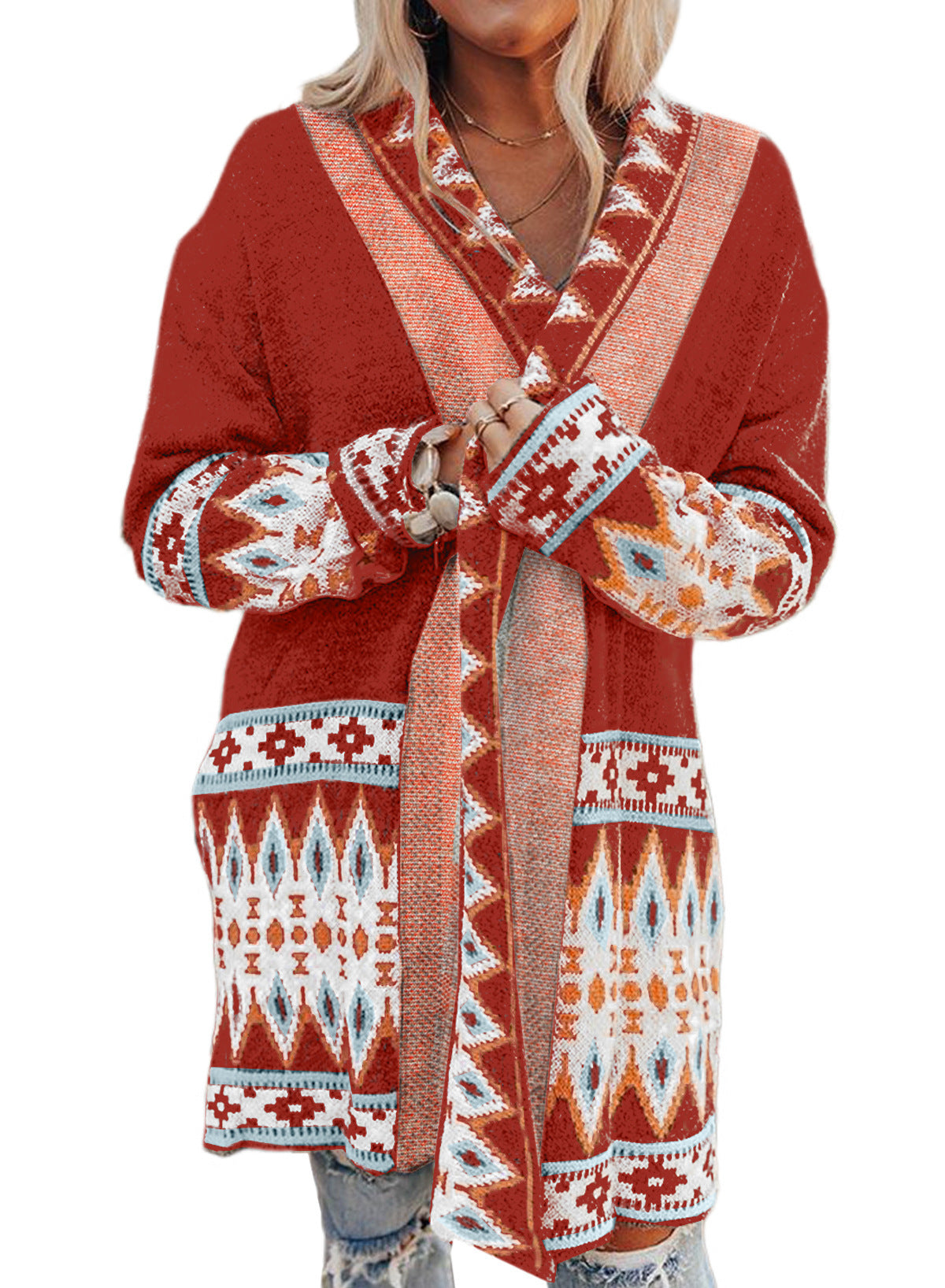 Women's cardigan with artistic pattern and soft material, size