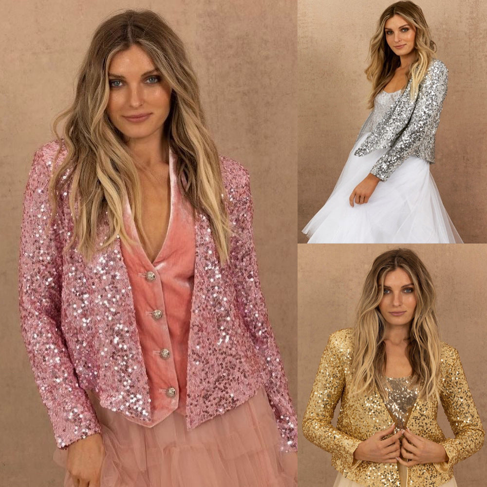 Women's glittery blazer with sequin trim and elegant cut, size [size missing]