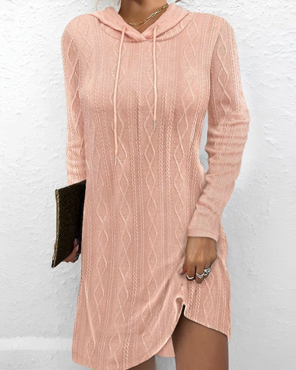 Women's textured hoodie dress with side slit, size