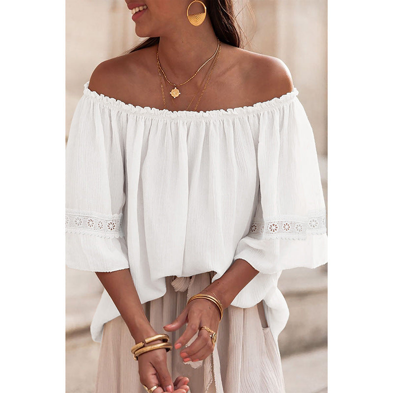 Damen Off-Shoulder Bluse mit bestickten Details GR