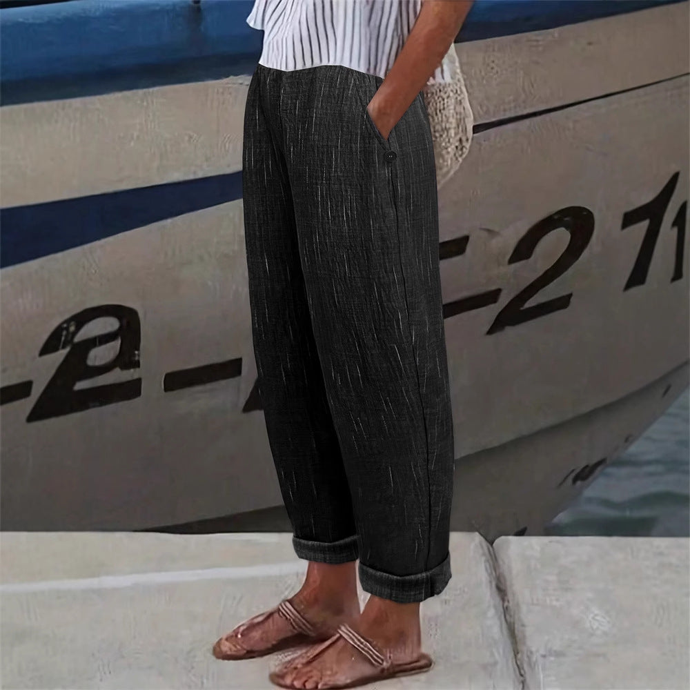 Damen Bequeme und luftige Leinenhose mit seitlichen Taschen GR