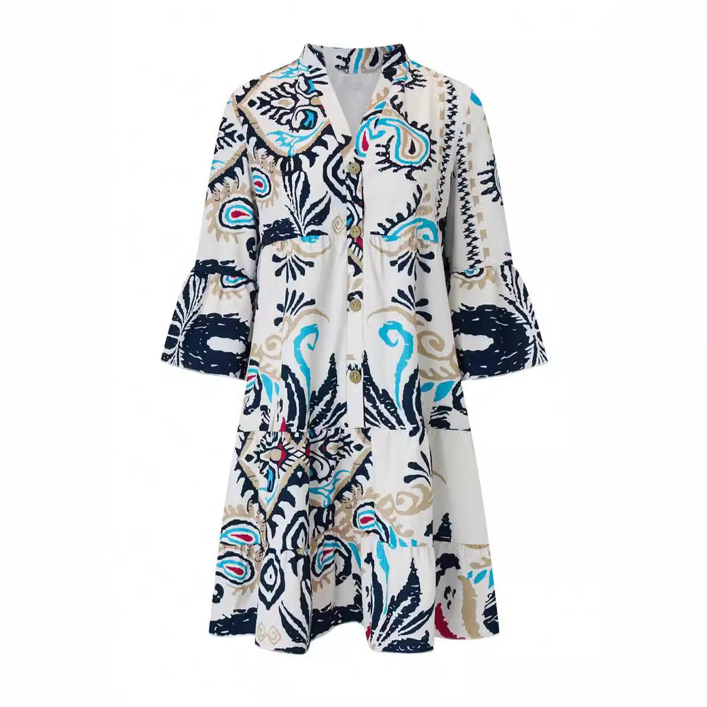 Women's casual dress with a fashionable floral design and long sleeves, size [size missing]