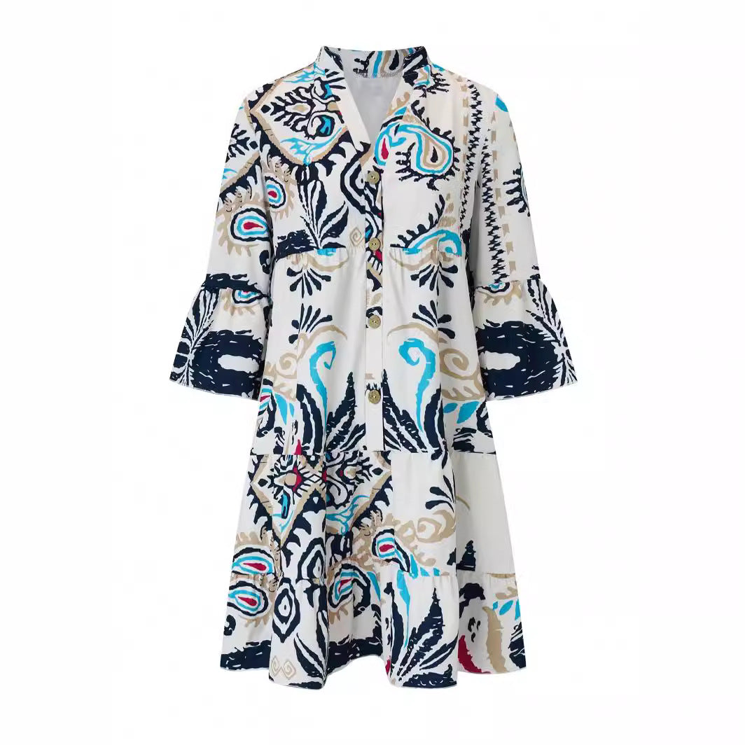 Women's casual dress with a fashionable floral design and long sleeves, size [size missing]