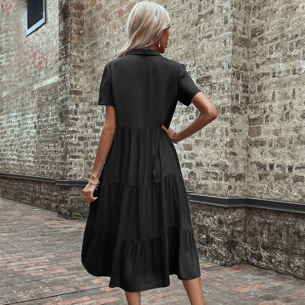 Damen Hemdblusenkleid mit eleganten Knopfdetails und voluminösem Rock GR