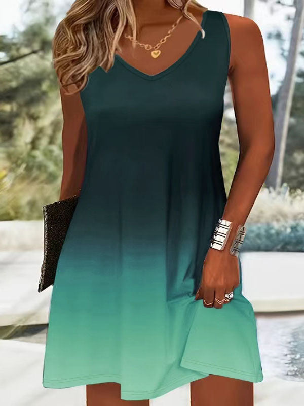Damen Sommerliches V-Ausschnitt Kleid im modischen Ombre-Design GR