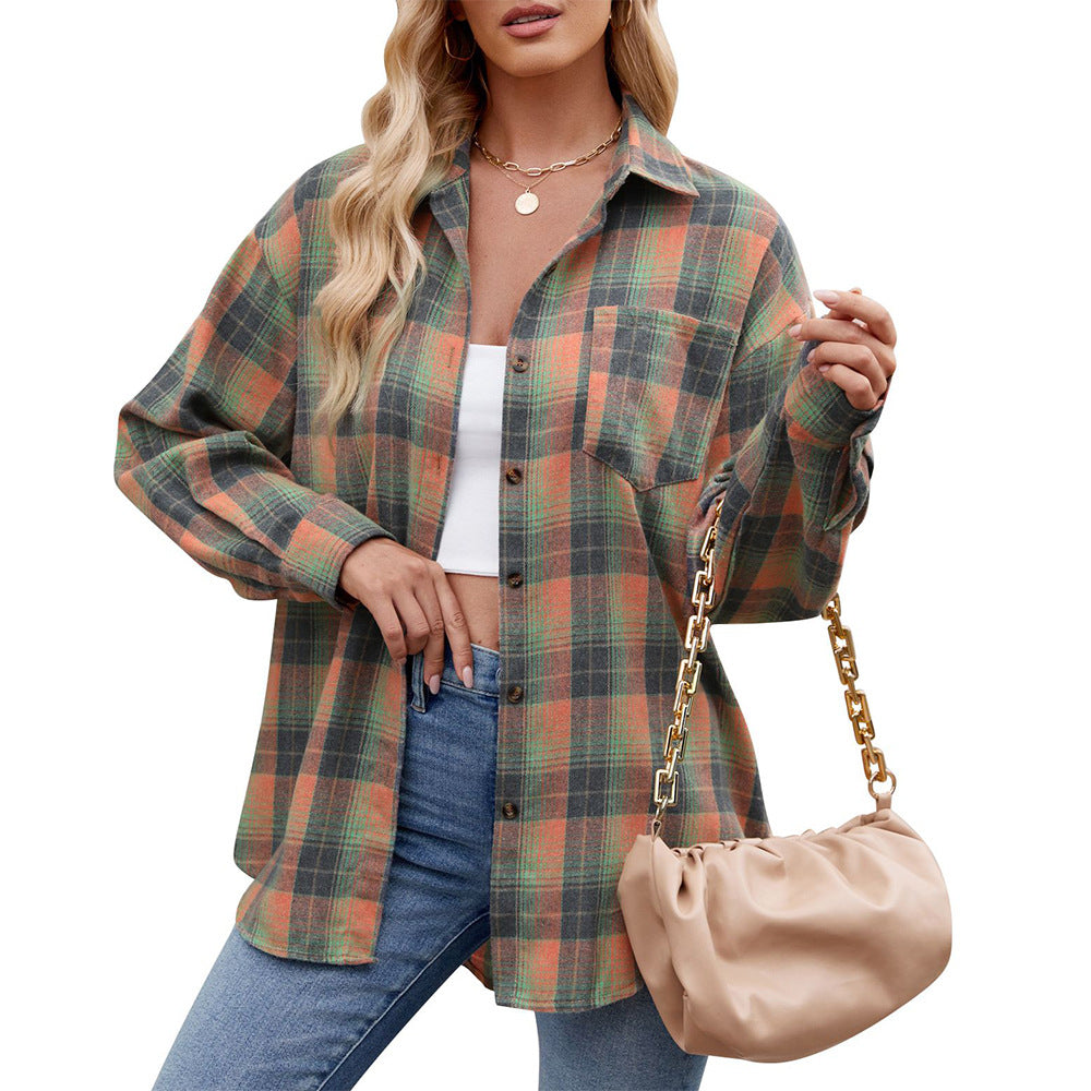 Women's Checkered Oversized Shirt Blouse GR