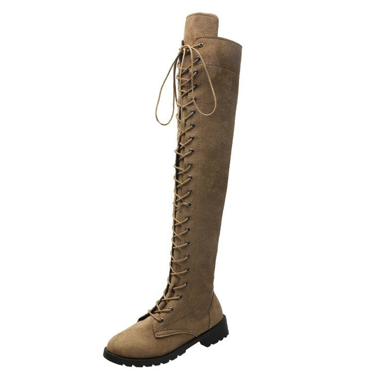 Women's over-the-knee boots with sophisticated lacing and robust sole, size GR
