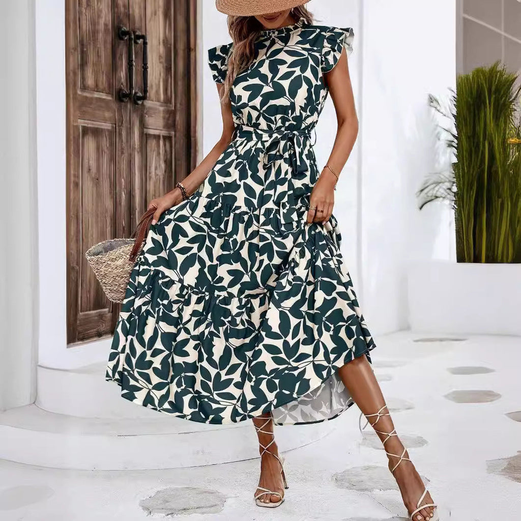 Damen lässiges Midi-Kleid mit Rüschen und floralem Muster GR