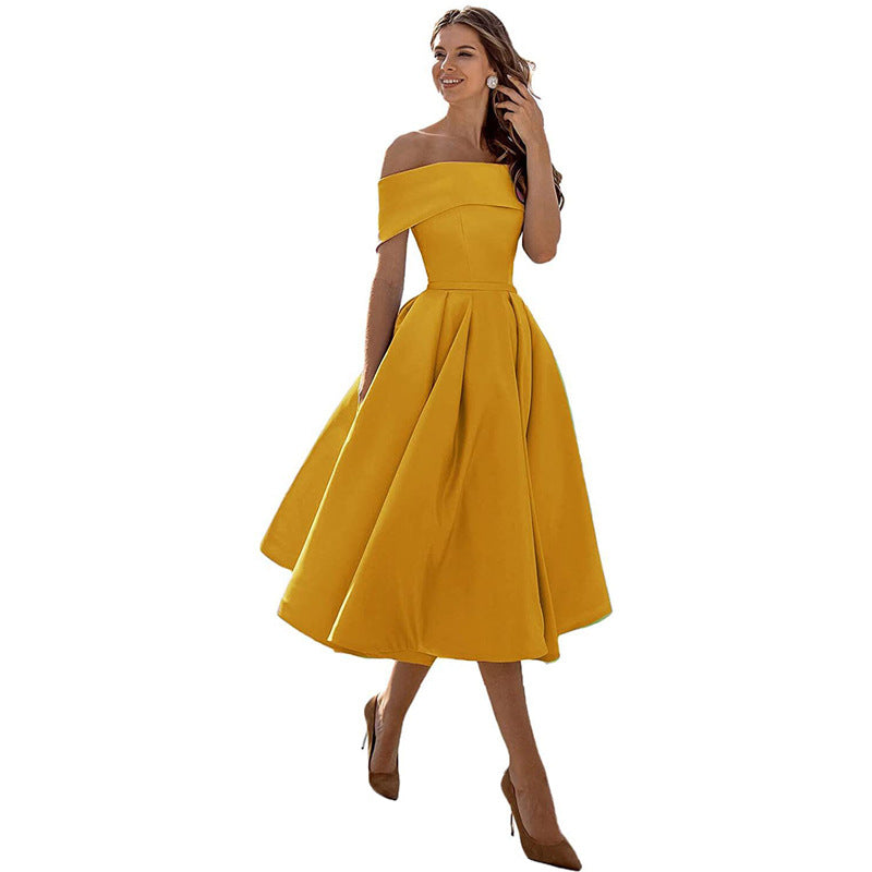 GR | Casual Fashion Satin Cocktail Dress Strapless 