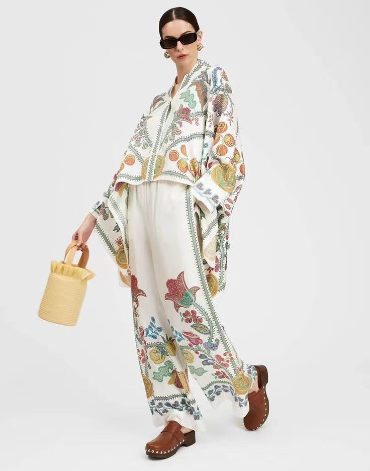 GR | Stand-up collar top and trouser set 