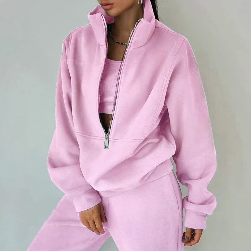 Damen lässiger Oversized-Hoodie und Jogginghose Set mit praktischem Reißverschluss GR