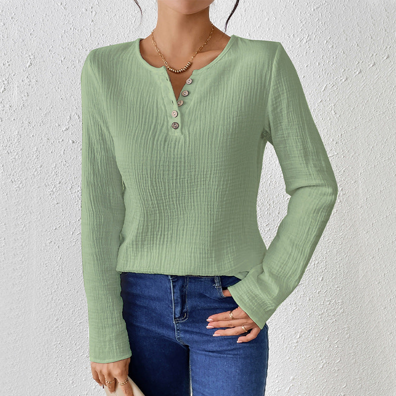 GR | Schlankmachendes Baumwoll-Leinen-Gefühl Langarm-Pullover-Shirt