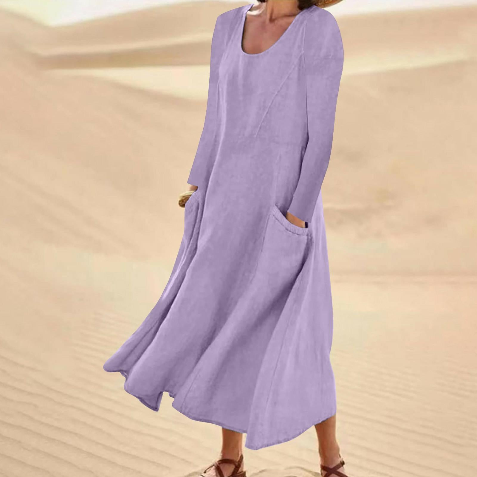 GR | Solid color dress with long sleeves and round neckline