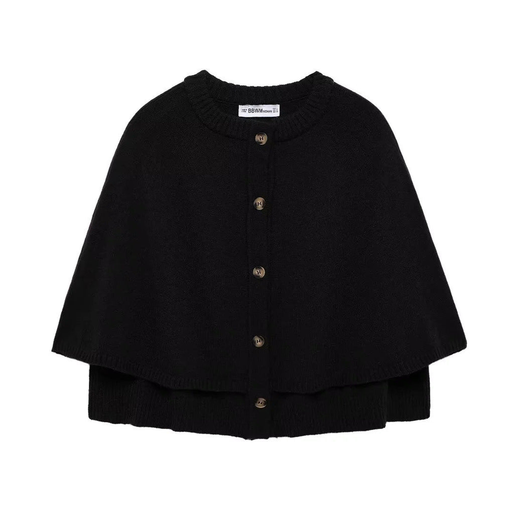 Damen weiches Strick-Cape mit Knöpfen GR