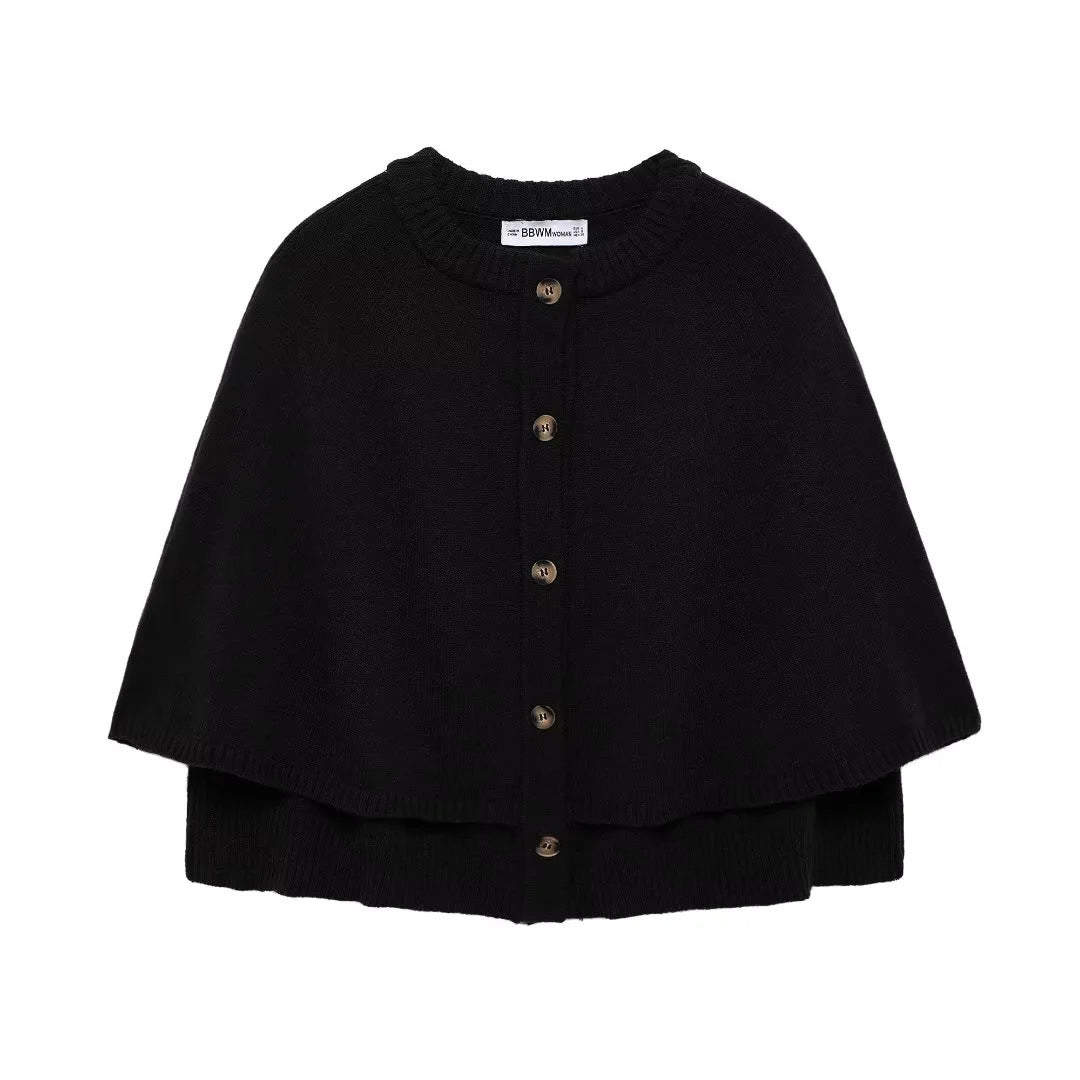 Damen weiches Strick-Cape mit Knöpfen GR