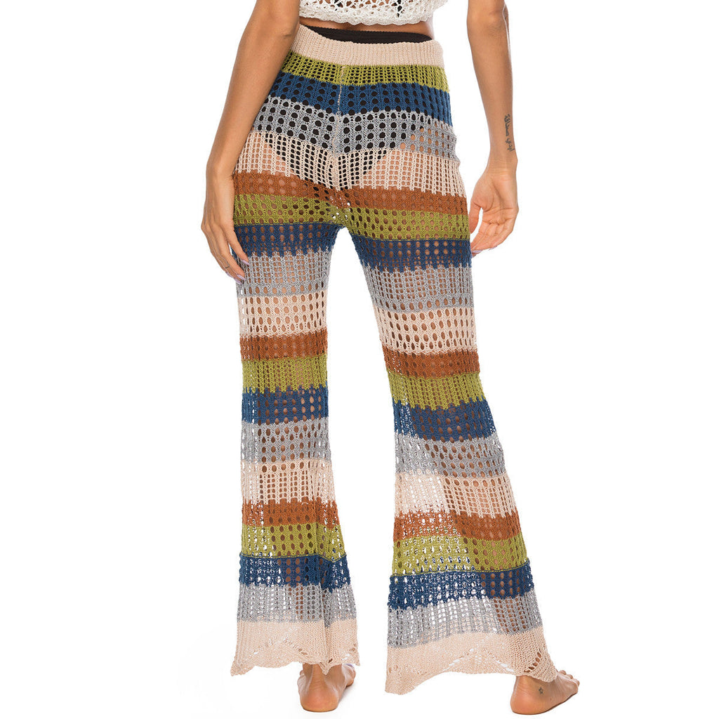 Women's airy crochet trousers in boho style with a high waist, size
